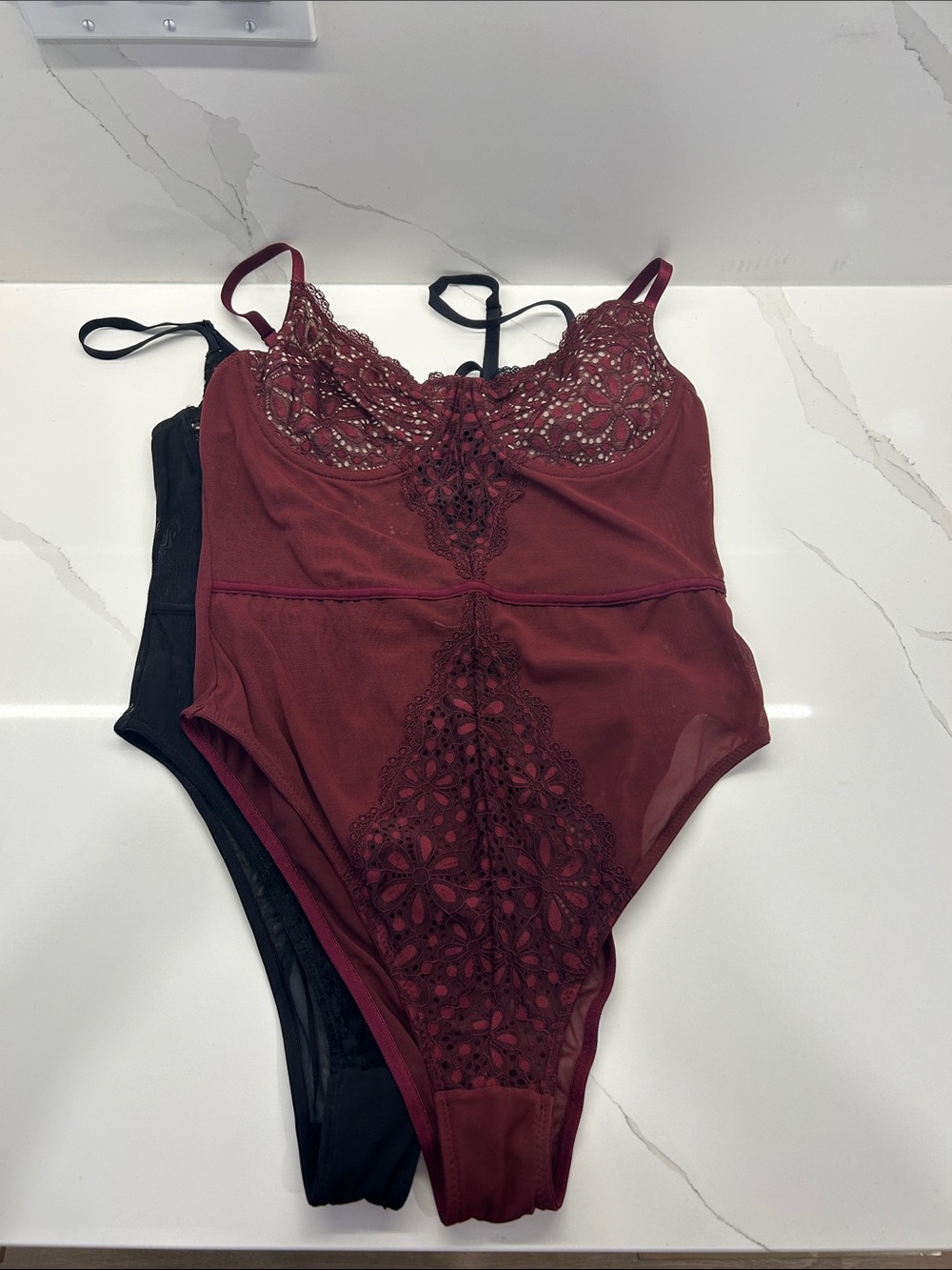 BUNDLE 2 JLUXLABEL Burgundy & Black Lace Bodysuit Set